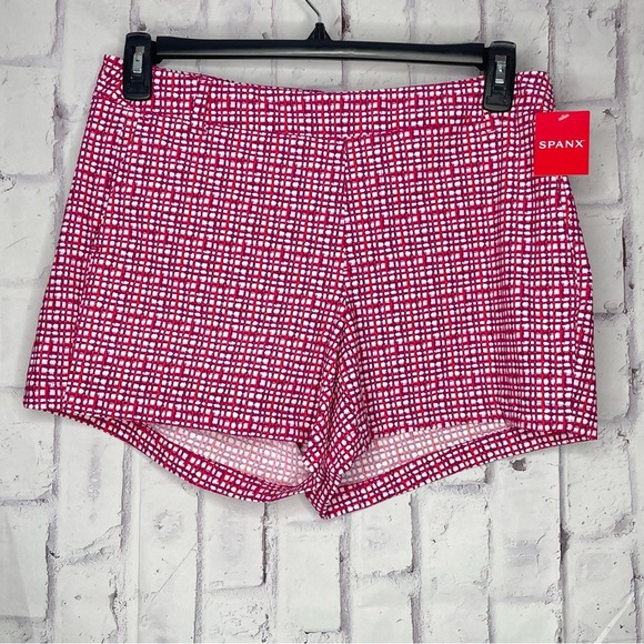 SPANX Pants - NWT Spanx Sunshine Shorts 4” Large Pull On Hibiscus Gingham Active Stretch UPF50
